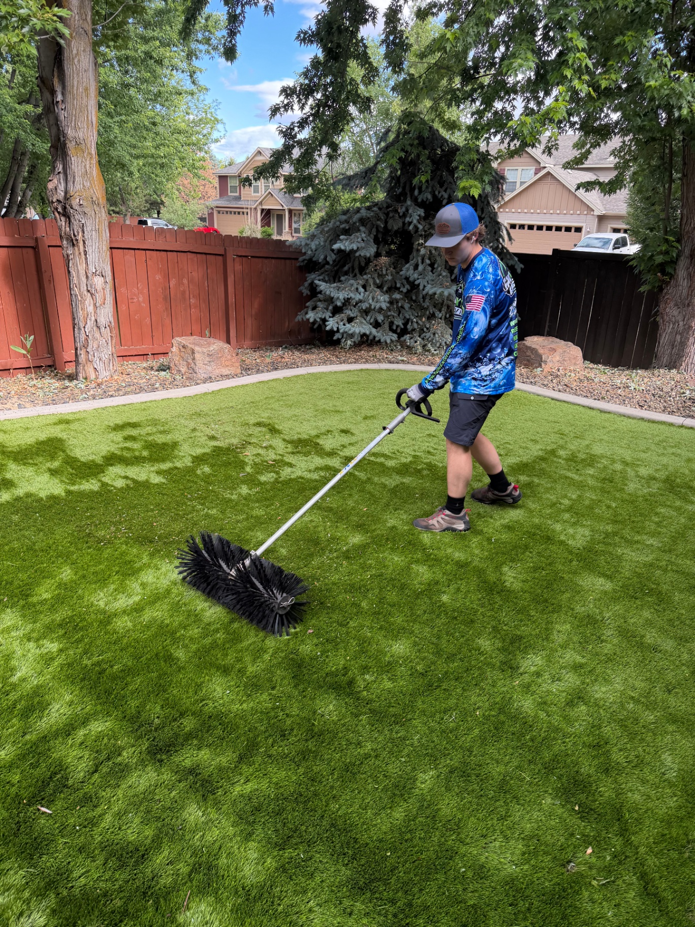 Professional turf fiber grooming and finishing